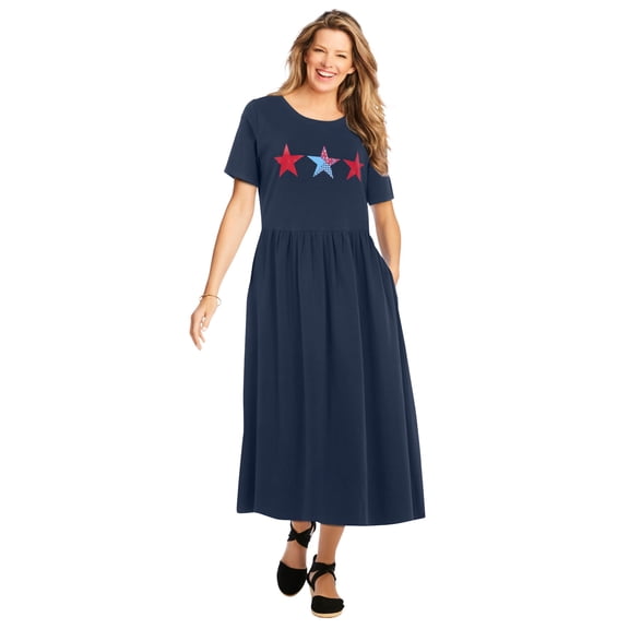 Woman Within Plus Size Short-Sleeve Scoopneck Empire Waist Dress