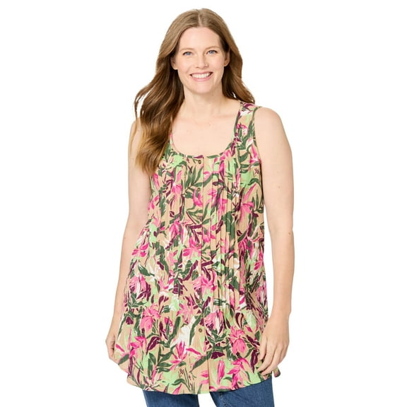 Woman Within Plus Size Sleeveless Pintuck Gauze Shirt