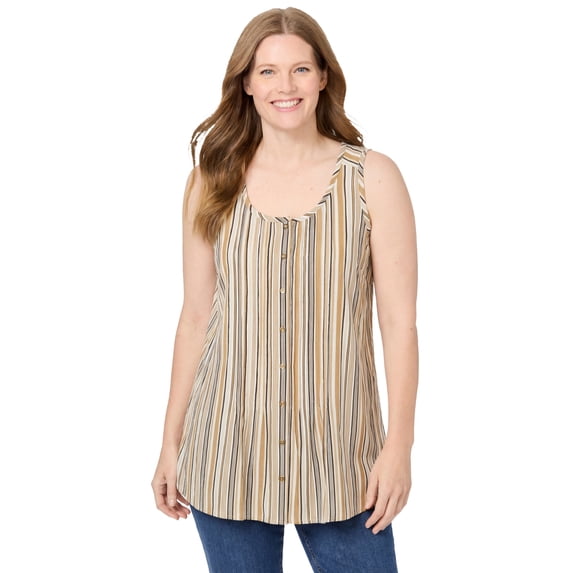Woman Within Plus Size Sleeveless Pintuck Gauze Shirt