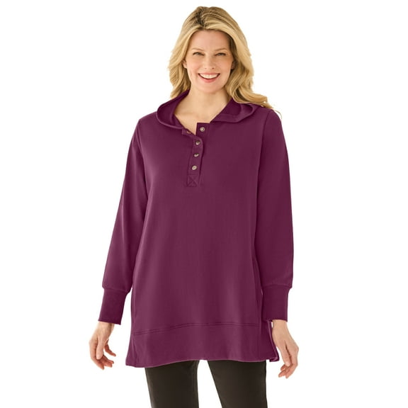 Woman Within Plus Size Snap Hoodie Pocket Sweatshirt