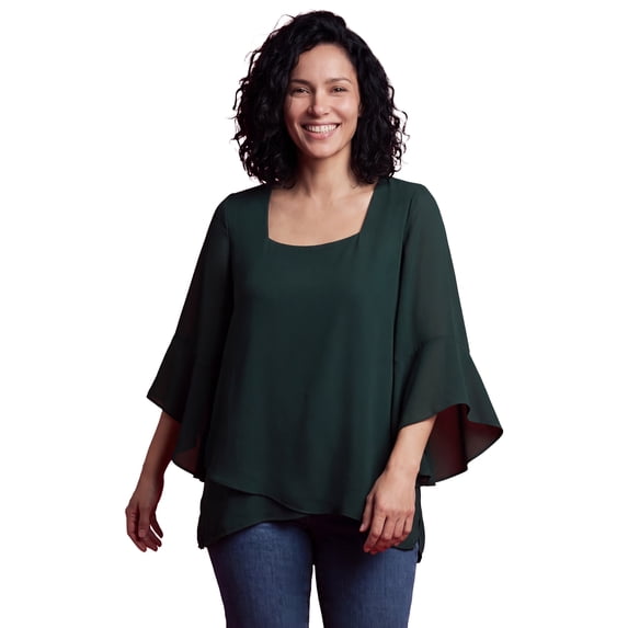Woman Within Plus Size Square Neck ¾ Ruffle Sleeve Tulip Hem Tunic