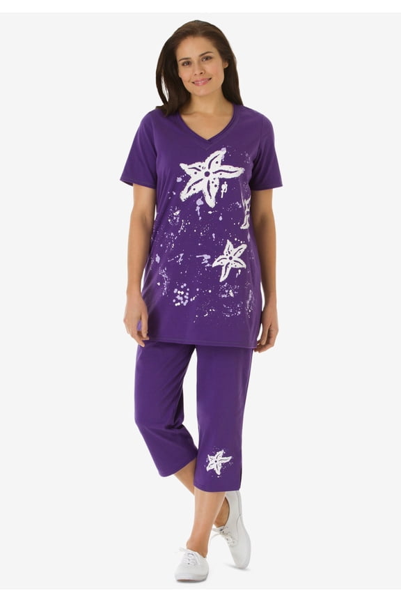 Plus Size Starfish Tee And Capri Set