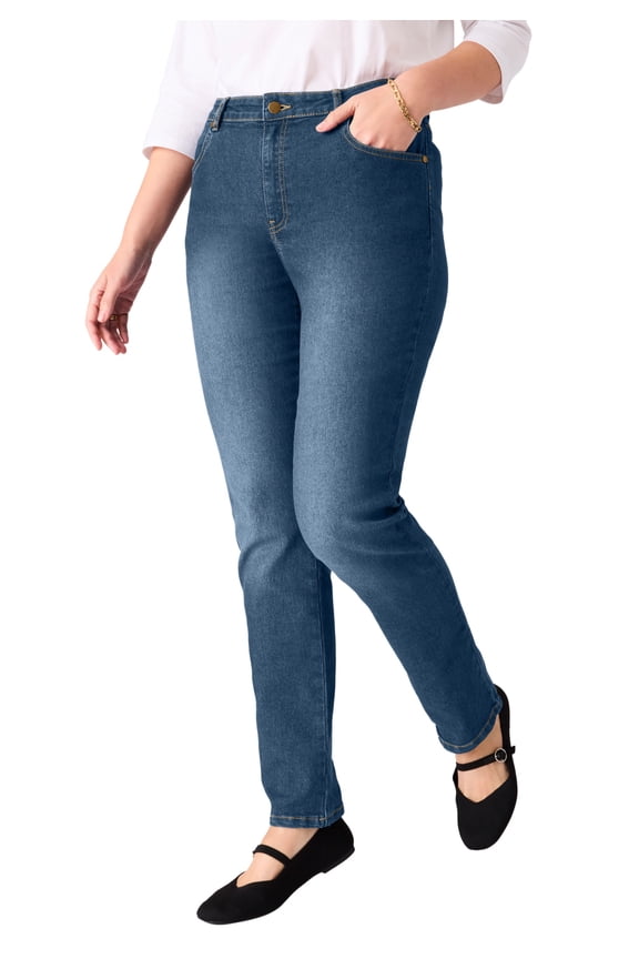 Plus Size Stretch Straight-Leg Clean Jeans
