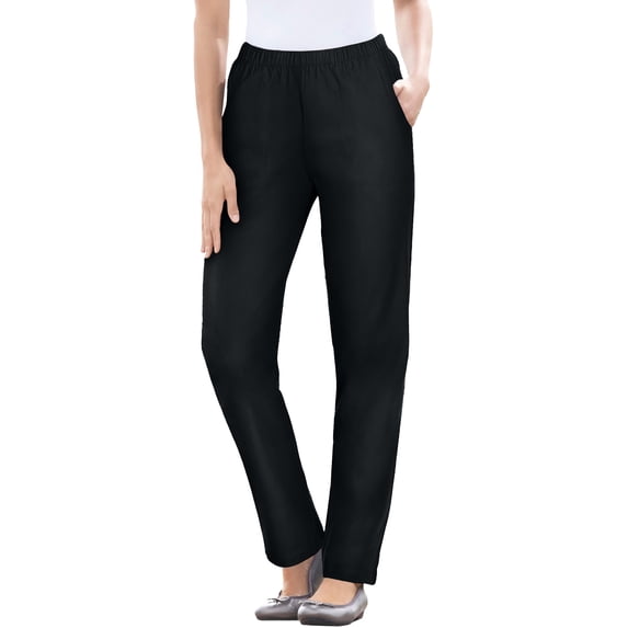 Woman Within Plus Size Fineline Pull-On Elastic Waist Straight-Leg Stretch Denim Jeans
