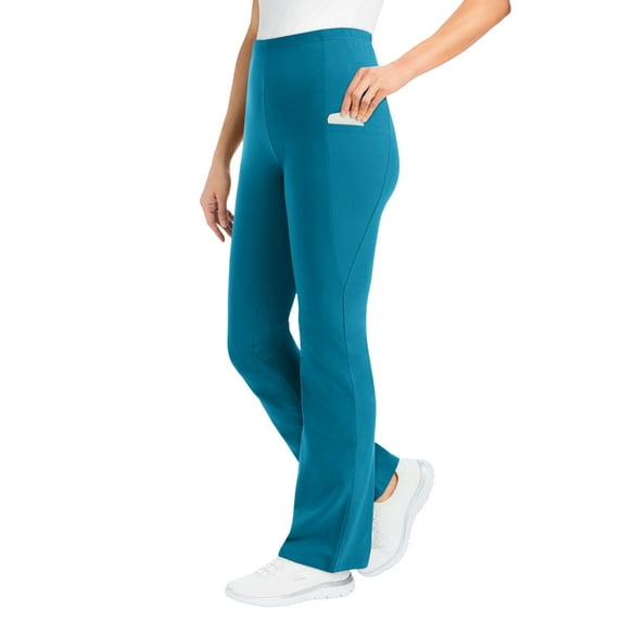 Woman Within Plus Size Stretch-Cotton Knit Pull-On Bootcut Pocket Leggings