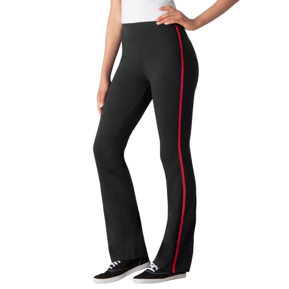 Woman Within Plus Size Stretch-Cotton Knit Pull-On Bootcut Side-Stripe Leggings