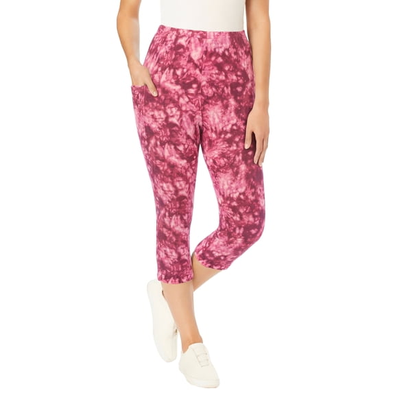 Woman Within Plus Size Stretch-Cotton Knit Pull-On Pocket Capri Leggings