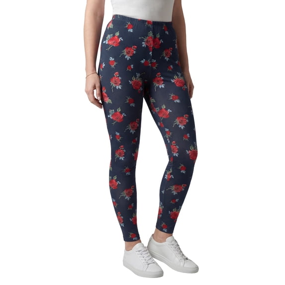 Woman Within Plus Size Stretch-Cotton Knit Pull-On Printed Leggings