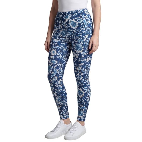Woman Within Plus Size Stretch-Cotton Knit Pull-On Printed Pocket Leggings