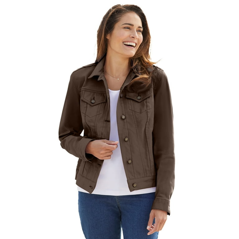 Woman Within Plus Size Stretch Denim Jacket Cropped Jean Jacket
