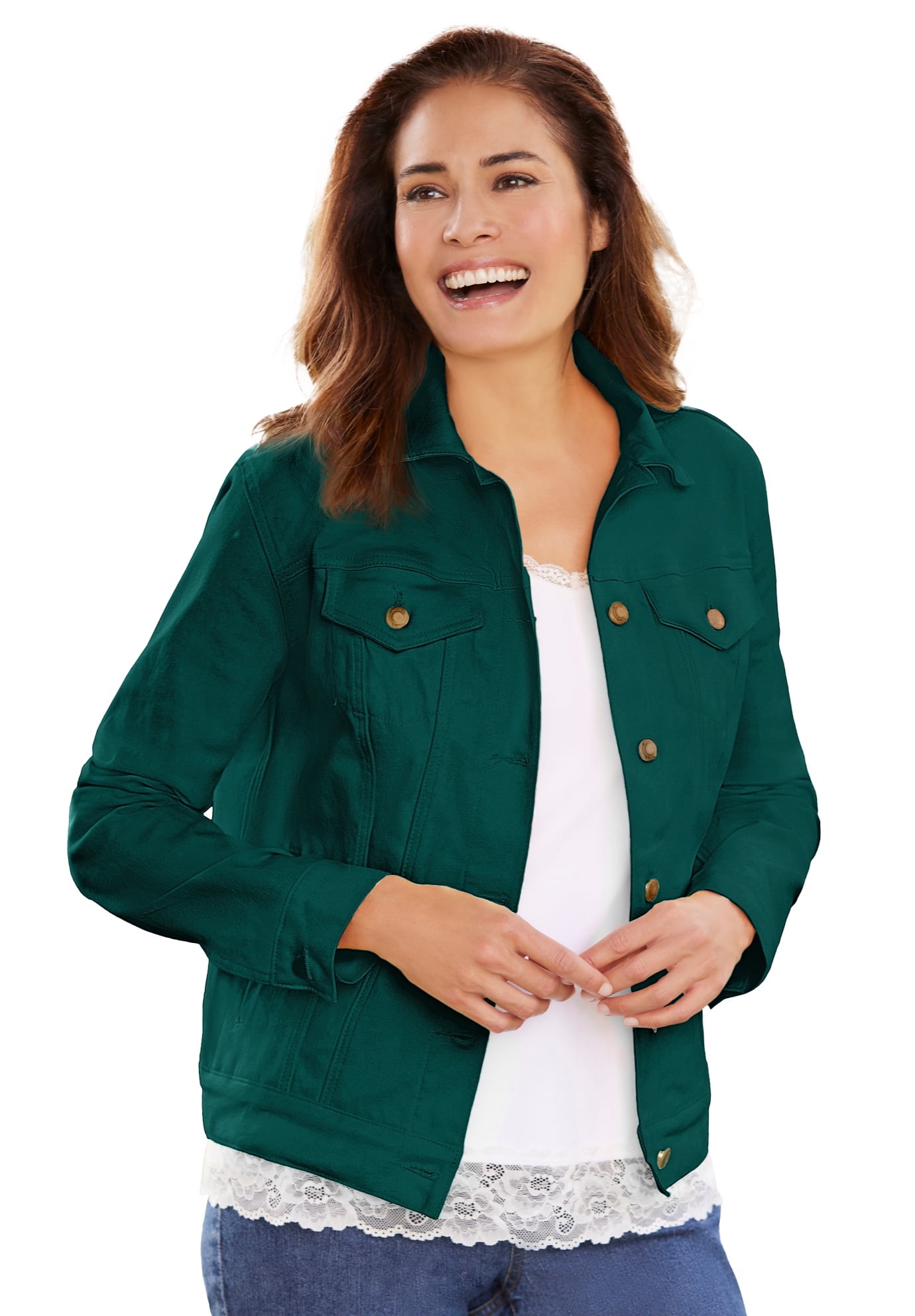 Woman Within Plus Size Stretch Denim Jacket Cropped Jean Jacket 28