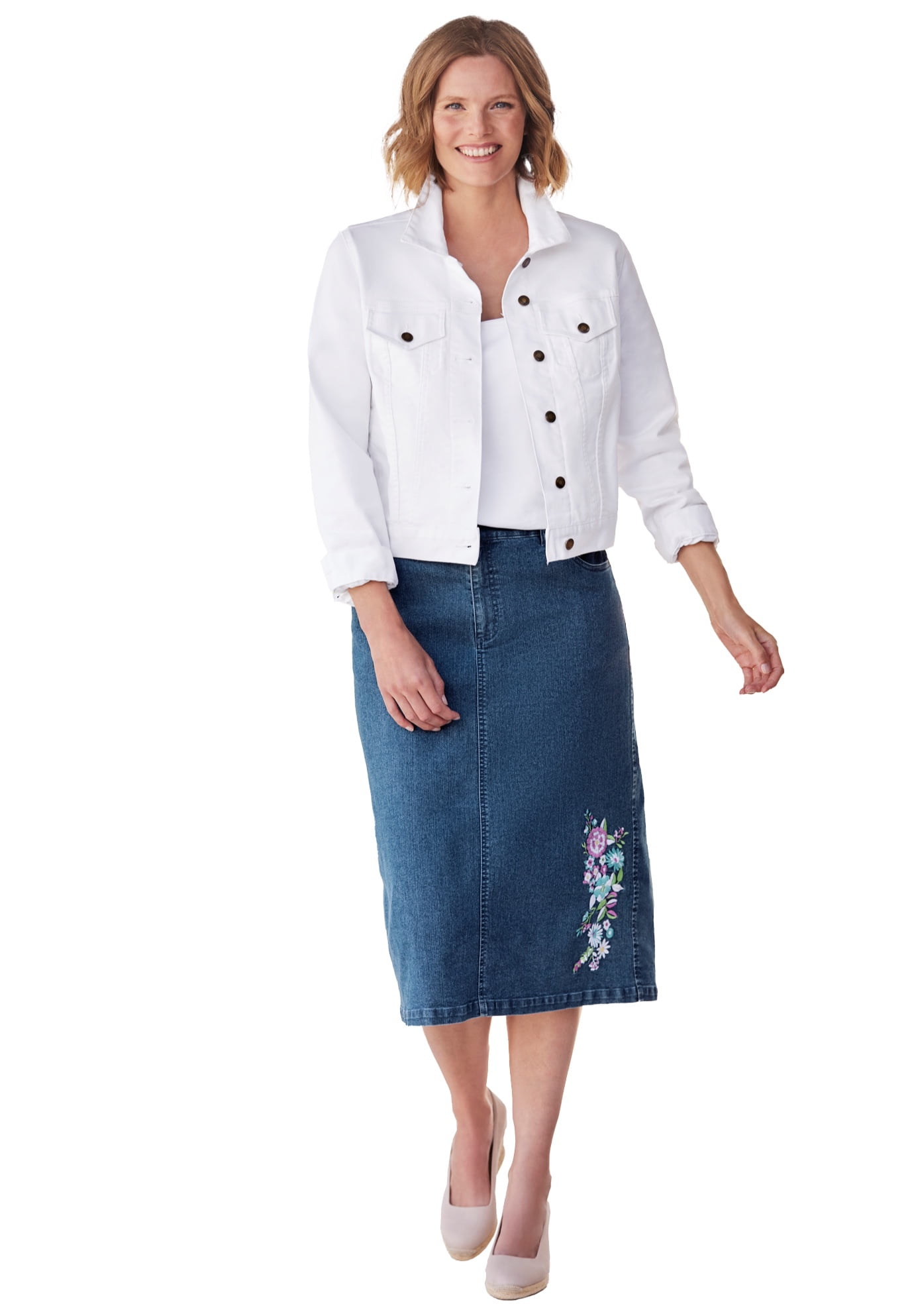 Woman Within Plus Size Stretch Denim Jacket Cropped Jean Jacket Walmart