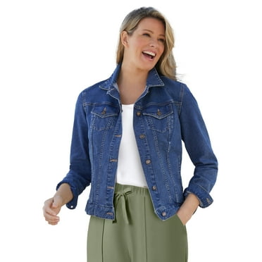 Woman Within Plus Size Stretch Denim Jacket Cropped Jean Jacket