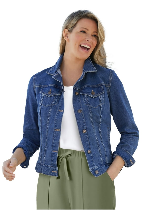 Plus Size Stretch Denim Jacket Cropped Jean Jacket