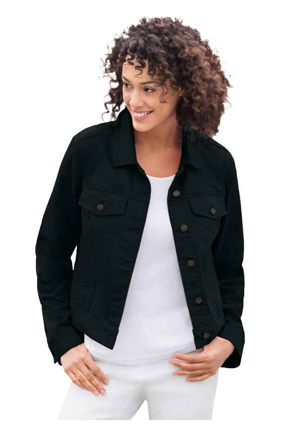 Plus Size Stretch Denim Jacket Cropped Jean Jacket