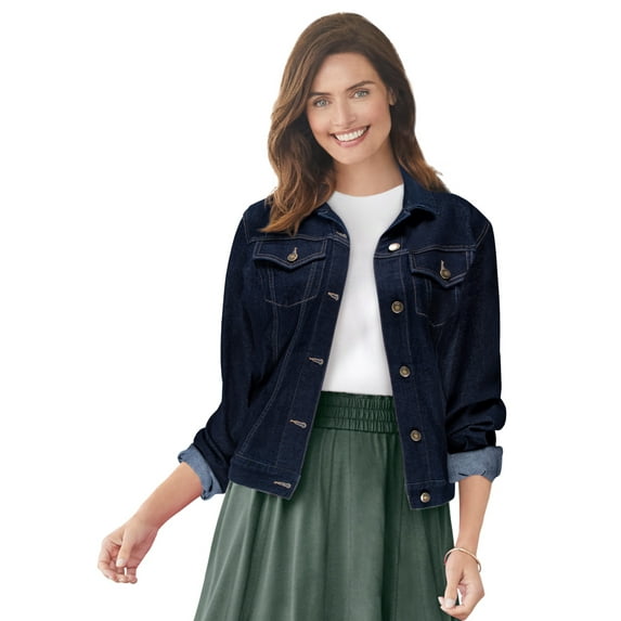 Woman Within Plus Size Stretch Denim Jacket Cropped Jean Jacket
