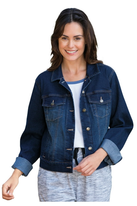 Plus Size Stretch Denim Jacket Cropped Jean Jacket
