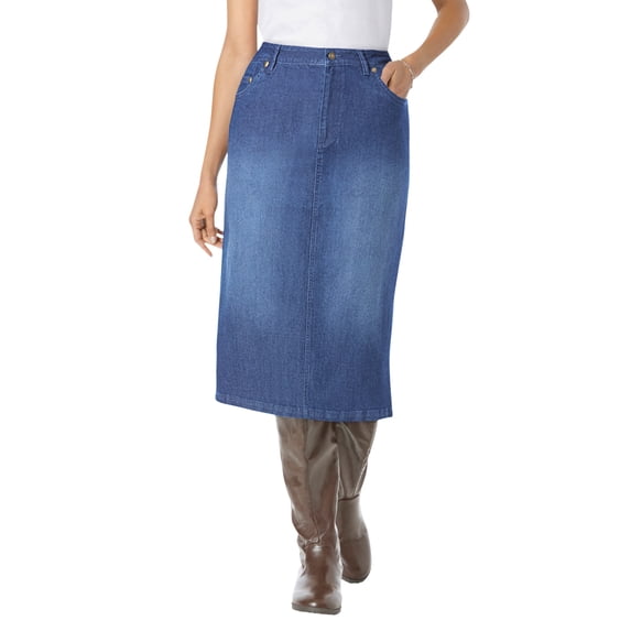 Woman Within Plus Size Stretch Denim Five-Pocket Jeans Skirt