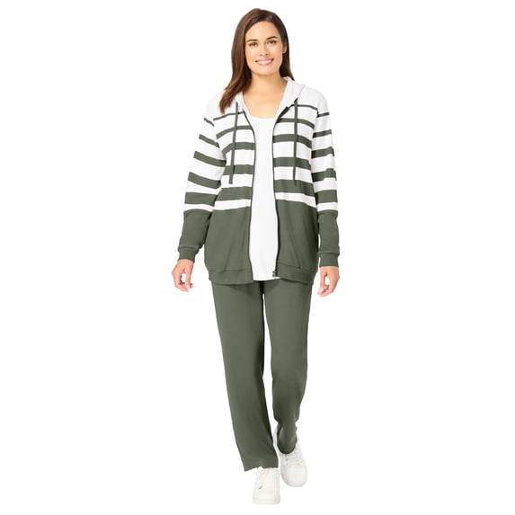 Woman Within Plus Size Striped Full Zip Jacket Set