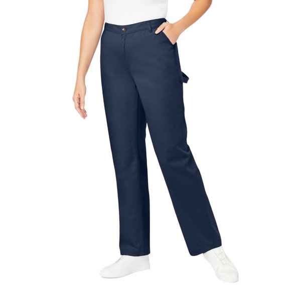 Woman Within Plus Size Petite Back-Elastic All-Cotton Denim Carpenter Jeans
