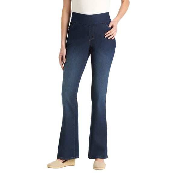 Woman Within Plus Size Tall Smooth Waist Pull-On Flex Fit Bootcut Denim Jeans