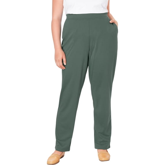 Woman Within Plus Size Tall Straight-Leg Stretch Ponte-Knit Pull-On Pants
