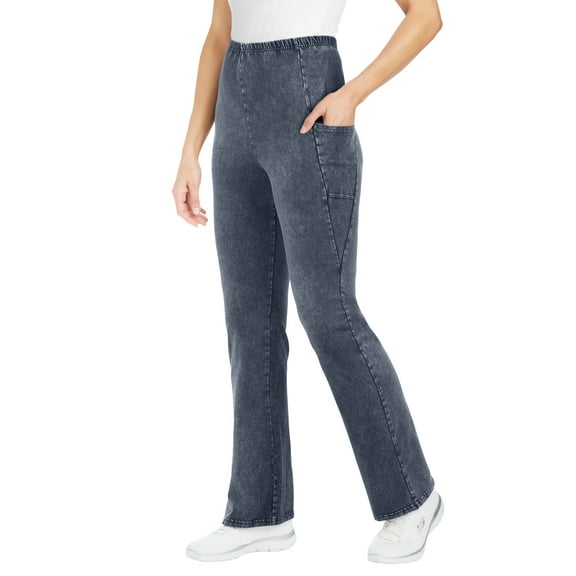 Woman Within Plus Size Tall Stretch-Cotton Knit Pull-On Bootcut Pocket Leggings