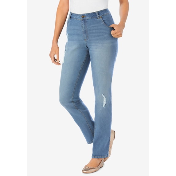 Woman Within Plus Size Tall Stretch Denim 5-Pocket Straight-Leg Jeans