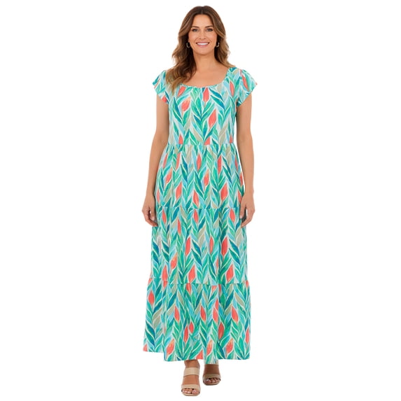 Woman Within Plus Size Texture Knit Tiered Flutter Sleeve Maxi Dress
