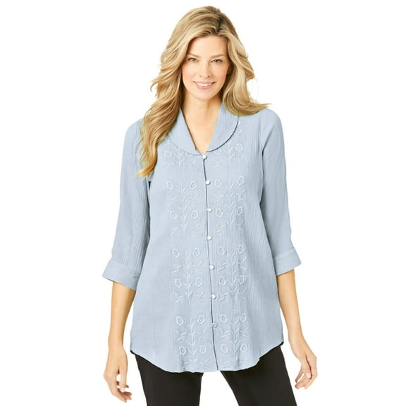 Woman Within Plus Size Textured Gauze Tunic With Shawl Collar