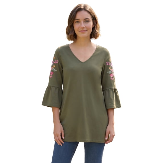 Woman Within Plus Size Three-Quarter Bell Sleeve Tunic