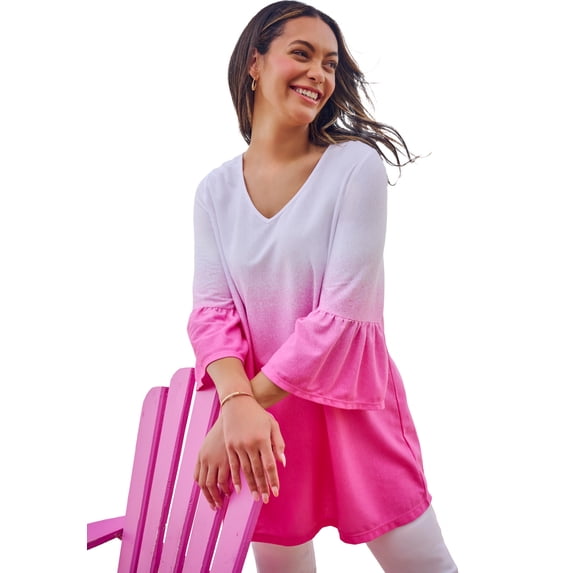 Woman Within Plus Size Three-Quarter Bell Sleeve Tunic