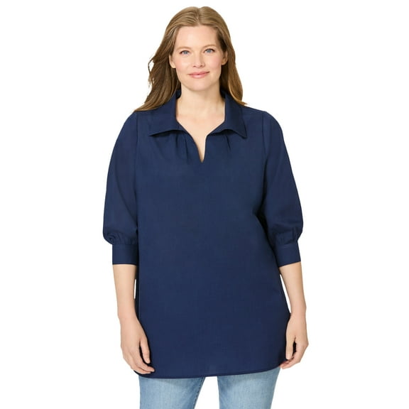 Woman Within Plus Size Three-Quarter Sleeve Popover Blouse