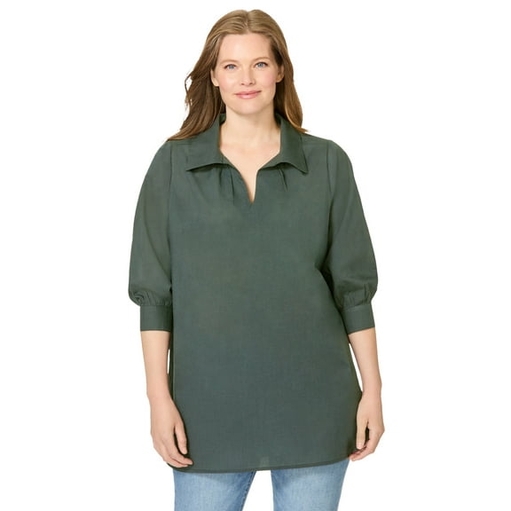 Woman Within Plus Size Three-Quarter Sleeve Popover Blouse