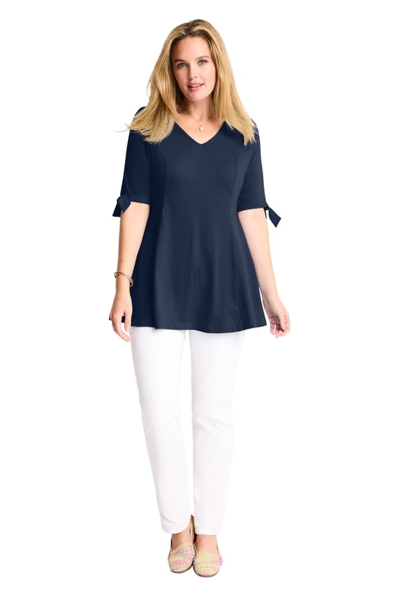 Plus Size Three-Quarter Tie-Sleeve Tunic