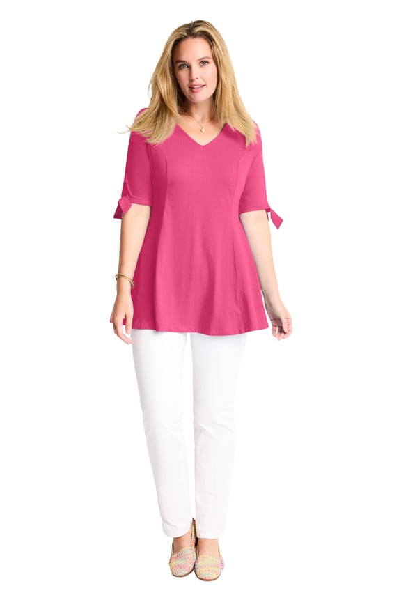 Plus Size Elbow Tie-Sleeve Tunic