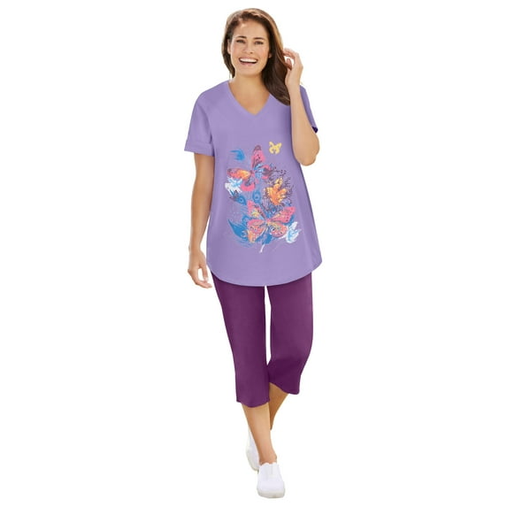 Woman Within Plus Size Two-Piece V-Neck Tunic & Capri Set