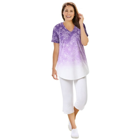 Woman Within Plus Size Two-Piece V-Neck Tunic & Capri Set