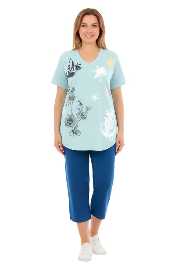 Plus Size Two-Piece V-Neck Tunic & Capri Set