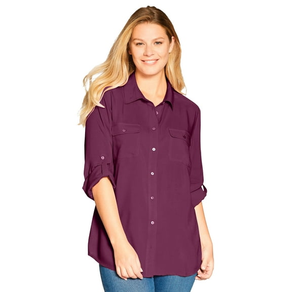 Woman Within Plus Size Utility Button Down Shirt