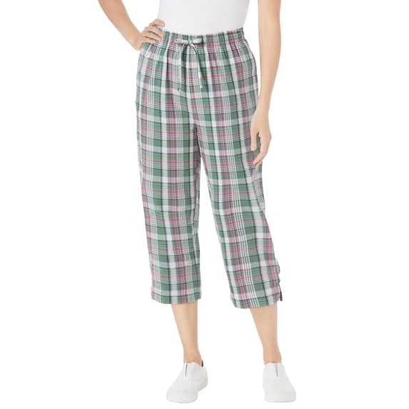 Woman Within Plus Size Seersucker Pull-On Elastic-Waist Capri Pants