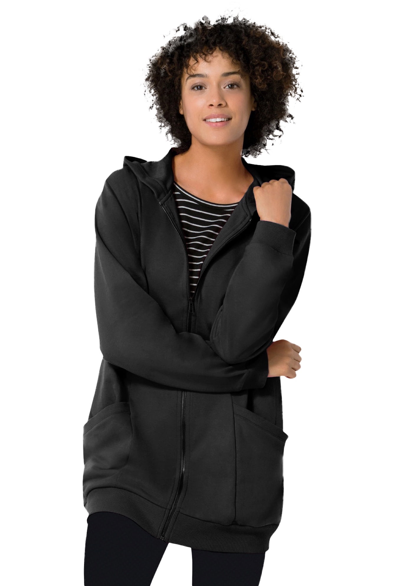 Woman Within Plus Size Zip Front Hoodie Jacket Long Oversized Fleece ...