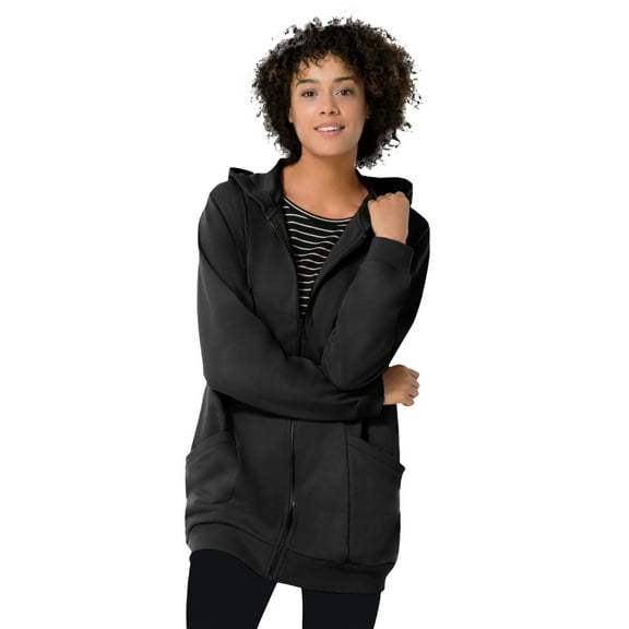 Woman Within Plus Size Zip Front Hoodie Jacket Long Oversized Fleece Jacket