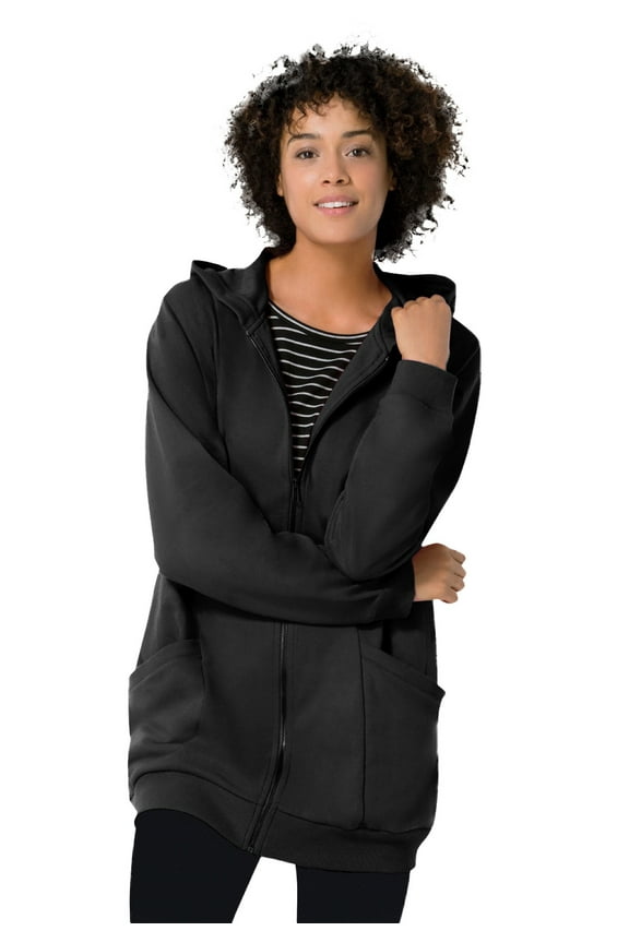 Plus Size Zip Front Hoodie Jacket Long Oversized Fleece Jacket