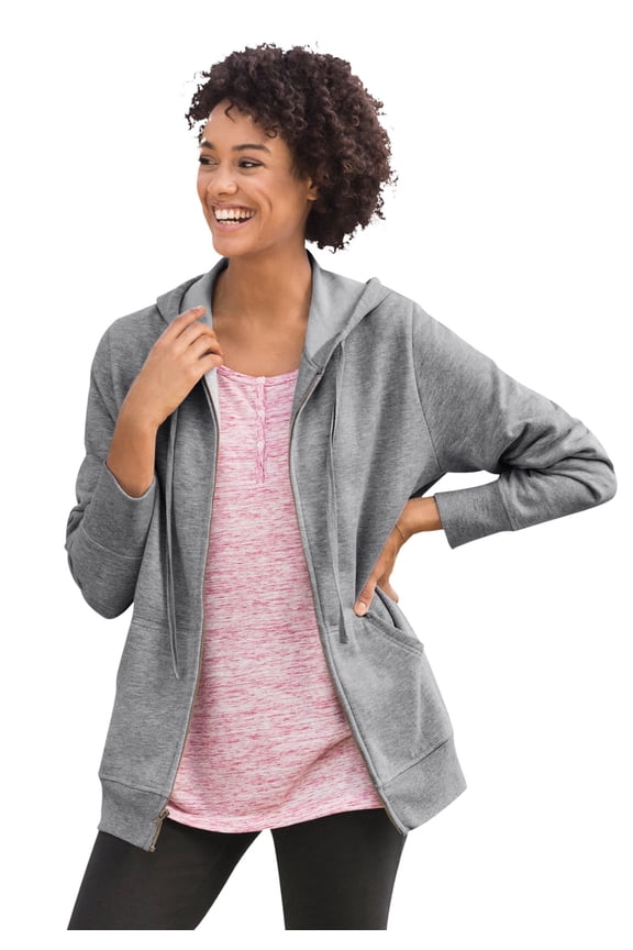 Plus Size Zip Front Hoodie Jacket Long Oversized Fleece Jacket