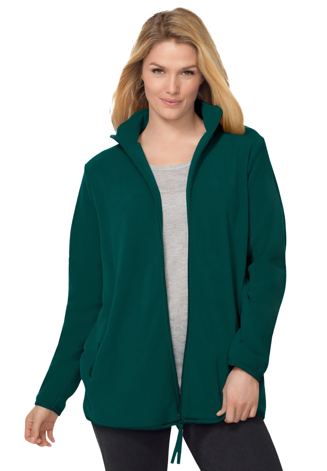 Woman Within Plus Size ZipFront Microfleece Jacket Long Oversized