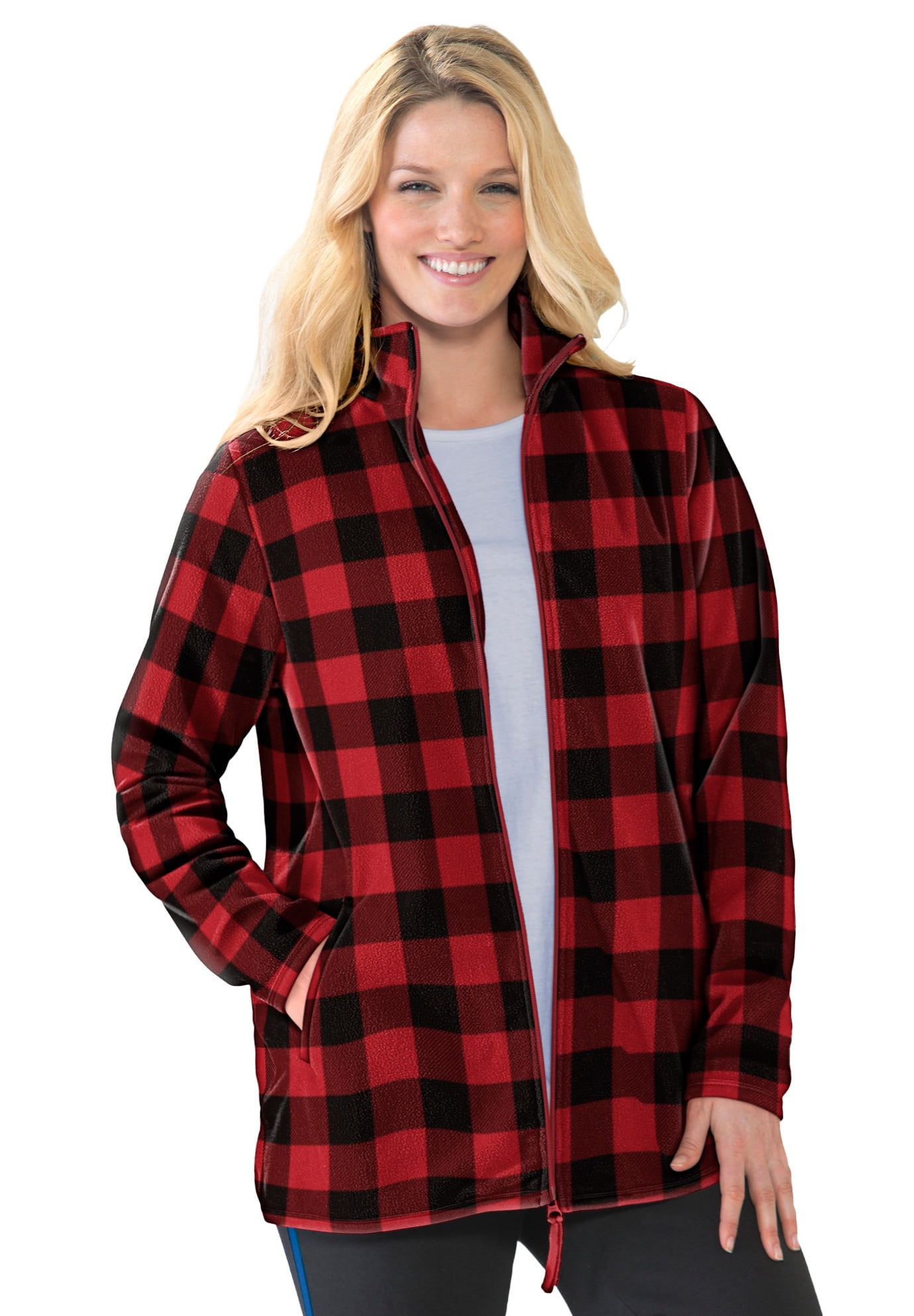 Woman Within Plus Size ZipFront Microfleece Jacket Long Oversized