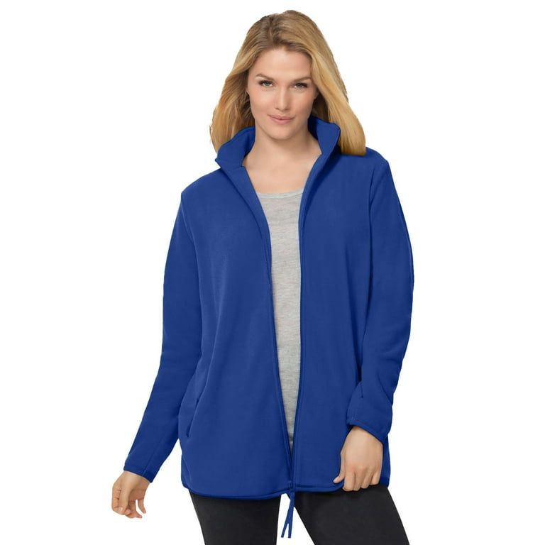 Woman Within Plus Size Zip Front Microfleece Jacket Long Oversized Fleece