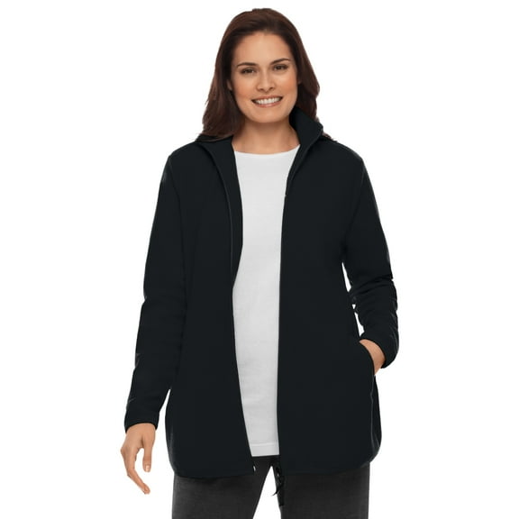Woman Within Plus Size Zip-Front Microfleece Jacket Long Oversized Fleece