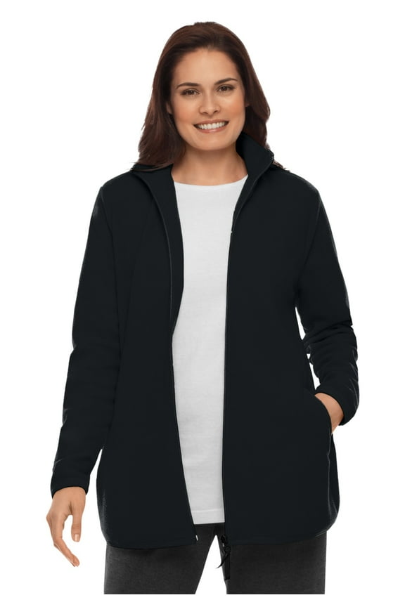 Plus Size Zip-Front Microfleece Jacket Long Oversized Fleece